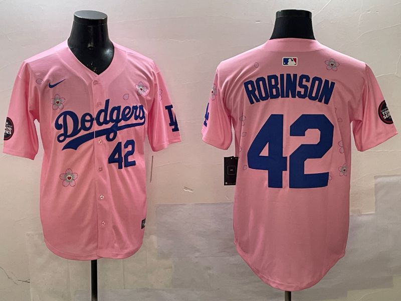 Men Los Angeles Dodgers #42 Robinson Pink Sakura Edition 2025 Nike MLB Jersey style 7->los angeles dodgers->MLB Jersey